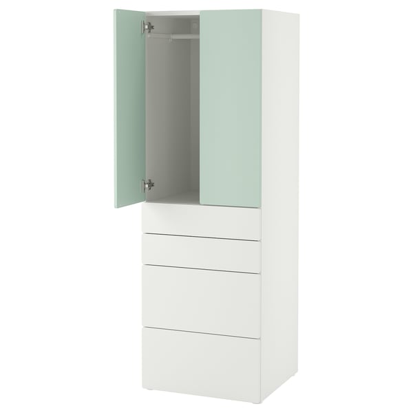 SMÅSTAD / PLATSA wardrobe, white light green/with 4 drawers, 60x57x181 cm