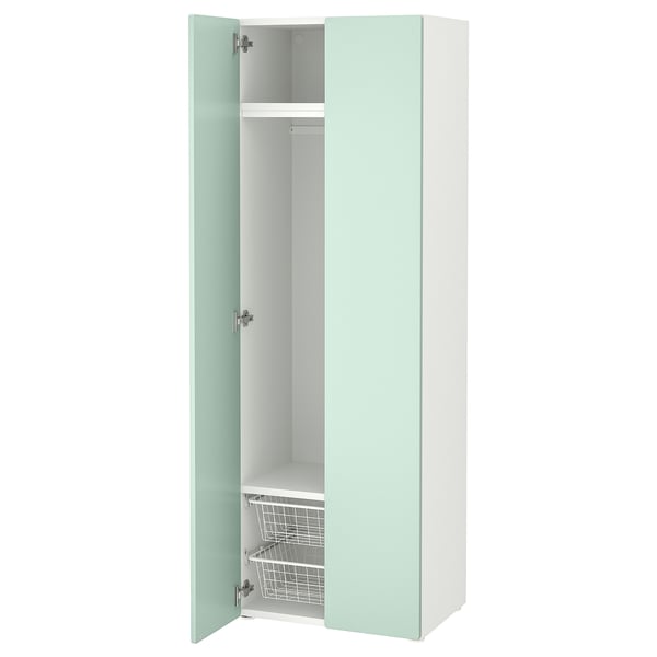 SMÅSTAD / PLATSA wardrobe, white/light green, 60x42x181 cm