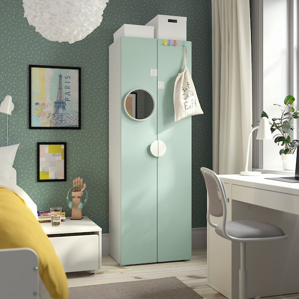 SMÅSTAD / PLATSA - Wardrobe, white/light green, 60x42x181 cm