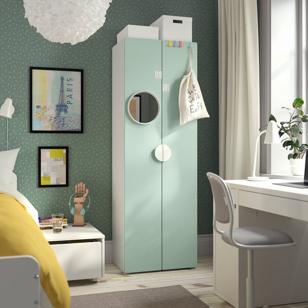 SMÅSTAD / PLATSA wardrobe, white/light green, 60x42x181 cm
