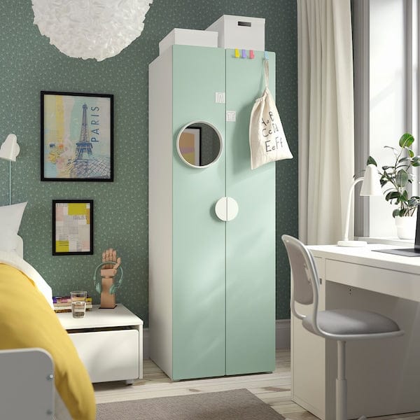 Ikea SMÅSTAD / PLATSA - Wardrobe, white/light green, 60x57x181 cm