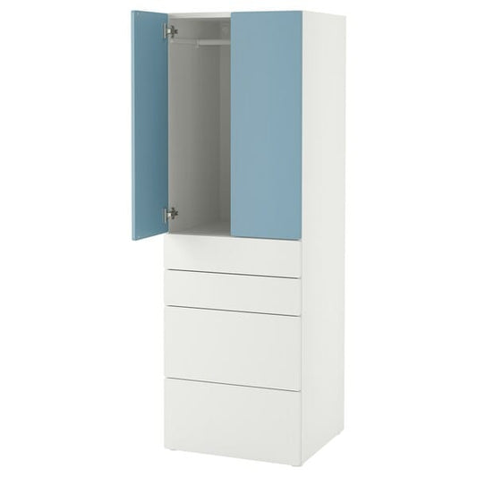 Ikea SMÅSTAD / PLATSA - Wardrobe, white blue/with 4 drawers, 60x57x181 cm