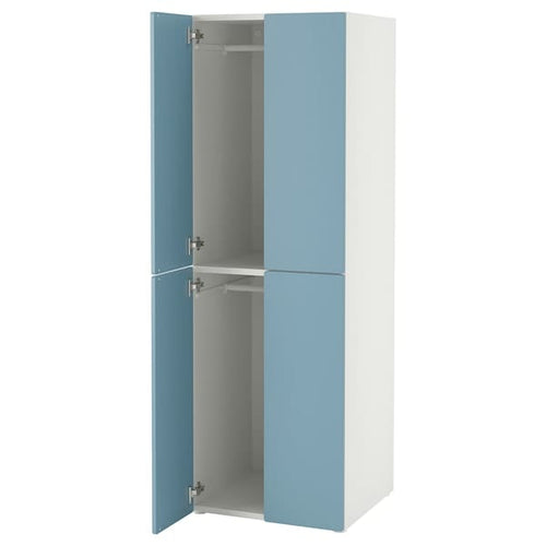 SMÅSTAD / PLATSA - Wardrobe, white blue/with 2 clothes rails, 60x57x181 cm