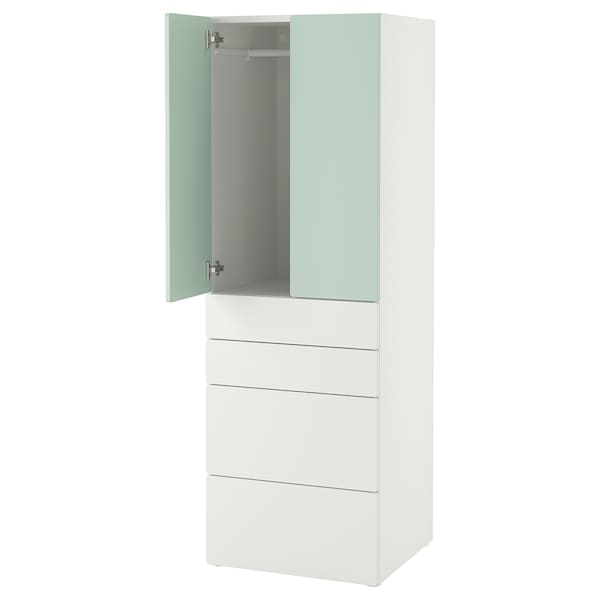 SMÅSTAD / PLATSA - Wardrobe, white light green/with 4 drawers, 60x57x181 cm