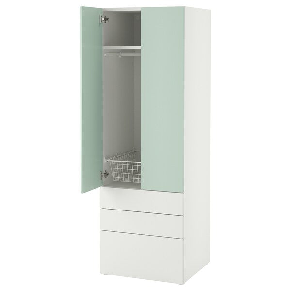 SMÅSTAD / PLATSA - Wardrobe, white light green/with 3 drawers, 60x57x181 cm