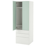 SMÅSTAD / PLATSA wardrobe, white light green/with 3 drawers, 60x57x181 cm