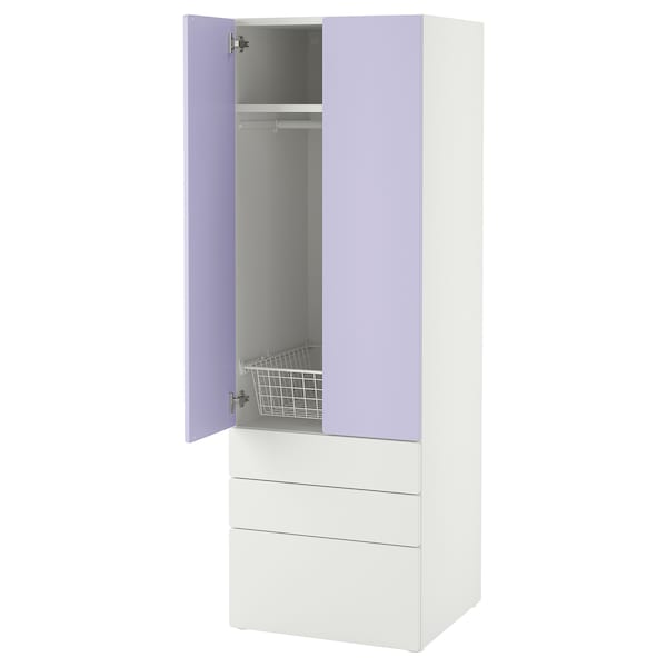 SMÅSTAD / PLATSA - Wardrobe, white lilac/with 3 drawers, 60x57x181 cm