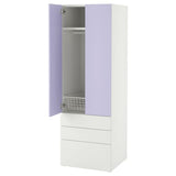 SMÅSTAD / PLATSA wardrobe, white lilac/with 3 drawers, 60x57x181 cm