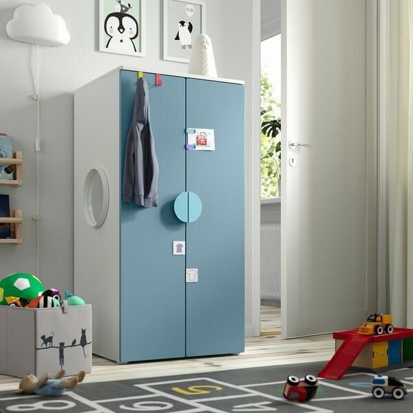 Ikea SMÅSTAD / PLATSA - Wardrobe, white blue/with 3 shelves, 60x57x123 cm