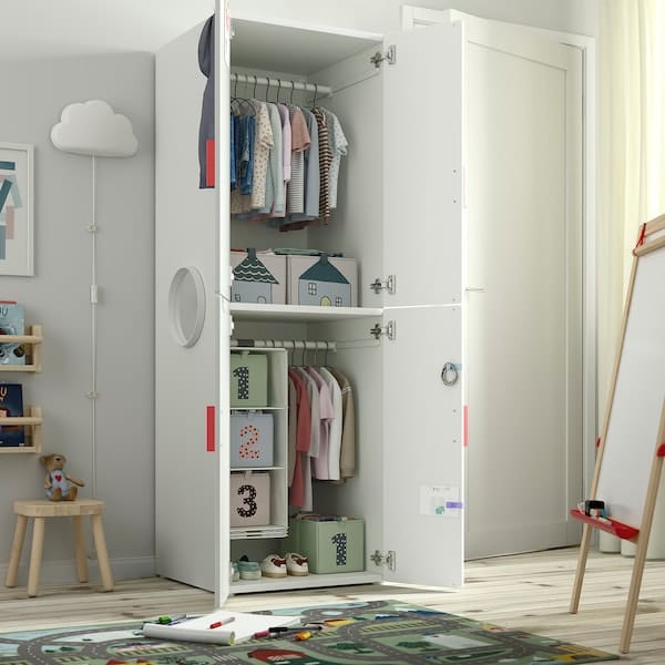 Ikea SMÅSTAD / PLATSA - Wardrobe, white blue/with 2 clothes rails, 60x57x181 cm