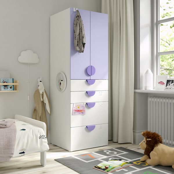 SMÅSTAD / PLATSA - Wardrobe, white lilac/with 4 drawers, 60x57x181 cm