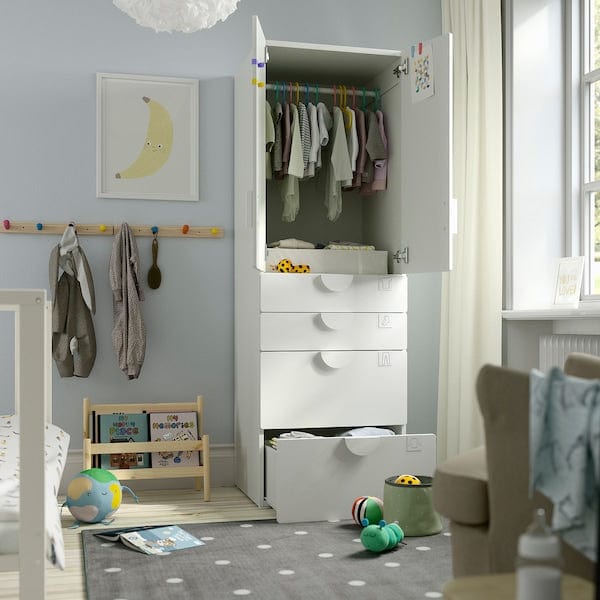 Ikea SMÅSTAD / PLATSA - Wardrobe, white blue/with 4 drawers, 60x57x181 cm