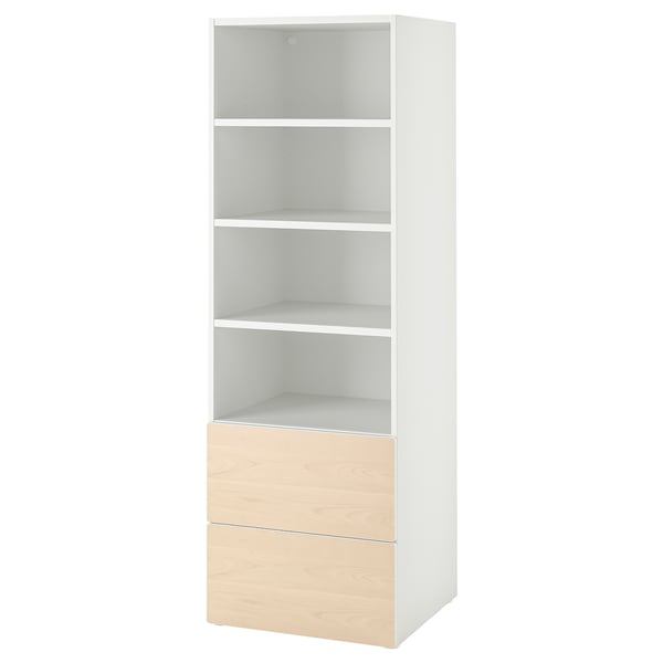 SMÅSTAD / PLATSA bookcase, white birch/with 2 drawers, 60x57x181 cm