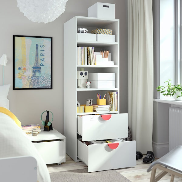 SMÅSTAD / PLATSA - Bookcase, white birch/with 2 drawers, 60x57x181 cm