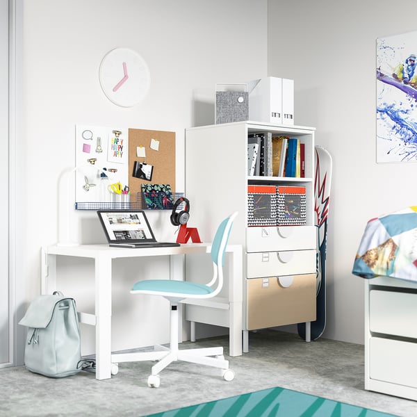 SMÅSTAD / PLATSA bookcase, white birch/with 3 drawers, 60x57x123 cm
