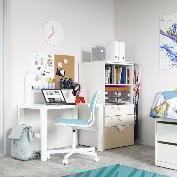 SMÅSTAD / PLATSA - SMÅSTAD / PLATSA Bookcase, white birch/with 3 drawers, 60x57x123 cm