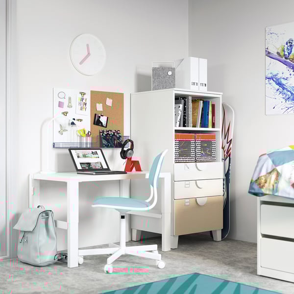 SMÅSTAD / PLATSA - SMÅSTAD / PLATSA Bookcase, white birch/with 3 drawers, 60x57x123 cm