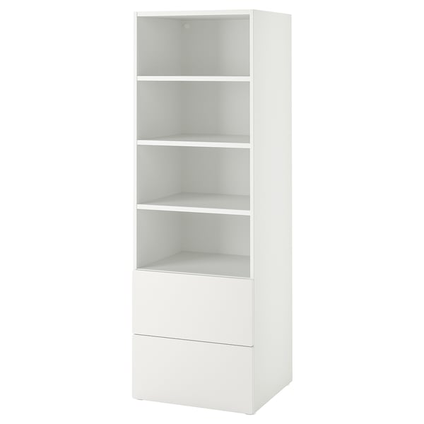 SMÅSTAD / PLATSA bookcase, white white/with 2 drawers, 60x57x181 cm