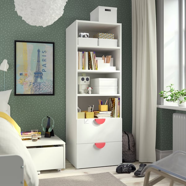 SMÅSTAD / PLATSA bookcase, white white/with 2 drawers, 60x57x181 cm