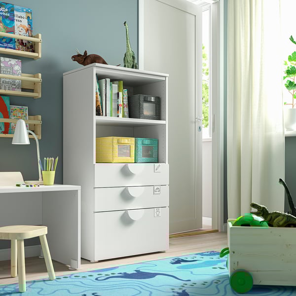 SMÅSTAD / PLATSA - SMÅSTAD / PLATSA Bookcase, white white/with 3 drawers, 60x42x123 cm