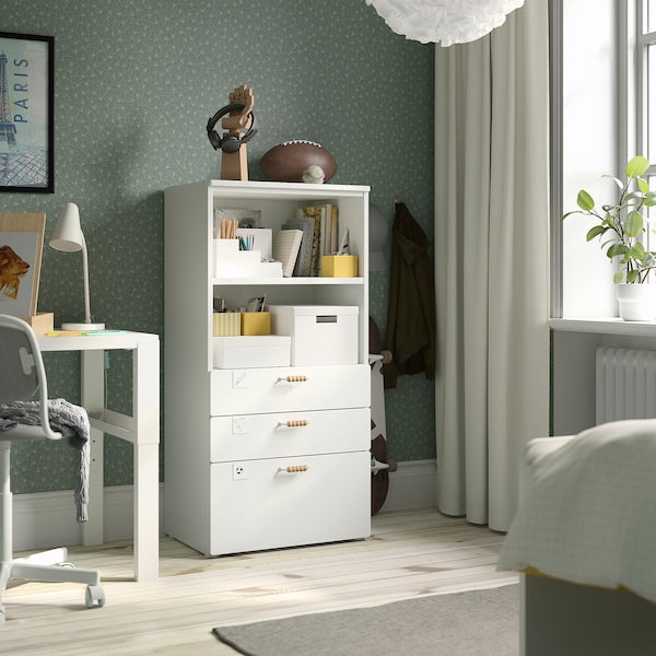 SMÅSTAD / PLATSA - Bookcase, white white/with 3 drawers, 60x42x123 cm