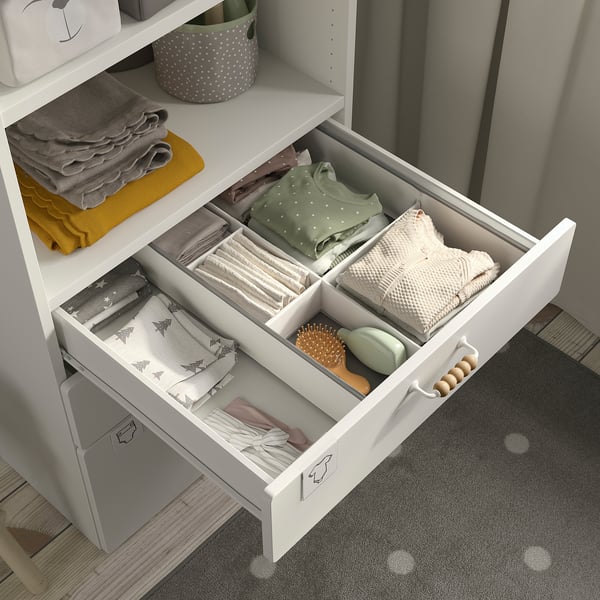 SMÅSTAD / PLATSA bookcase, white white/with 3 drawers, 60x57x123 cm