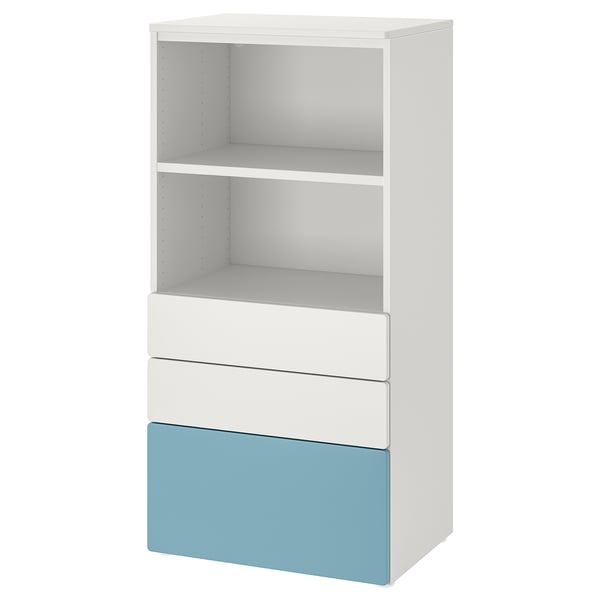 SMÅSTAD / PLATSA - SMÅSTAD / PLATSA Bookcase, white blue/with 3 drawers, 60x42x123 cm