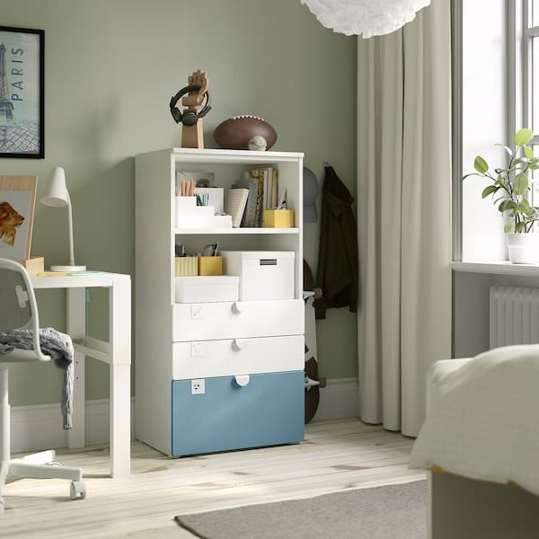 Ikea SMÅSTAD / PLATSA - Bookcase, white blue/with 3 drawers, 60x42x123 cm
