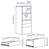 SMÅSTAD / PLATSA - Bookcase, white blue/with 3 drawers, 60x42x123 cm