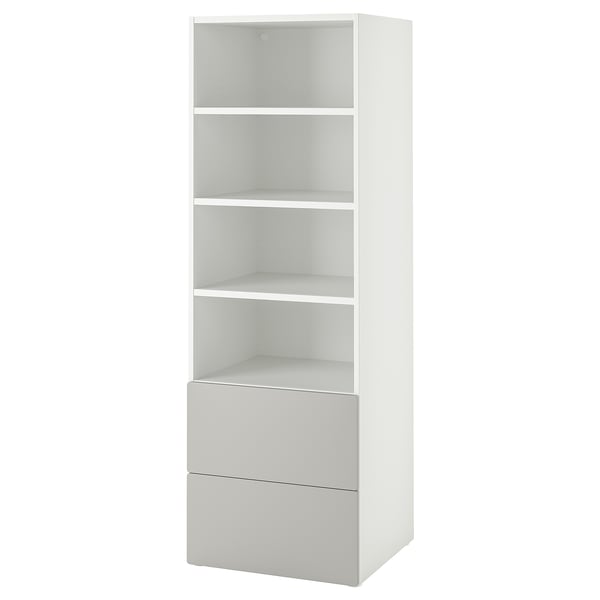 SMÅSTAD / PLATSA bookcase, white grey/with 2 drawers, 60x57x181 cm