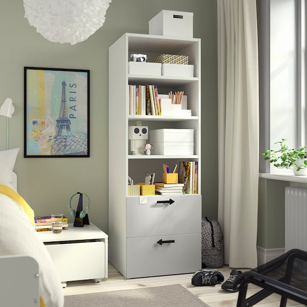 SMÅSTAD / PLATSA - Bookcase, white grey/with 2 drawers, 60x57x181 cm