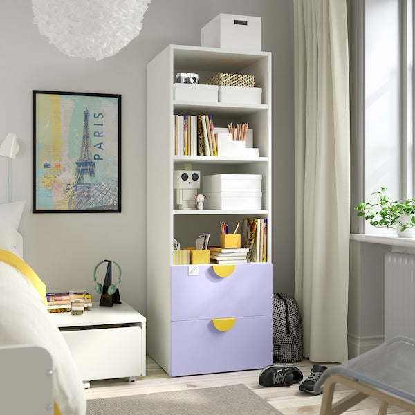 SMÅSTAD / PLATSA - Bookcase, white lilac/with 2 drawers, 60x57x181 cm