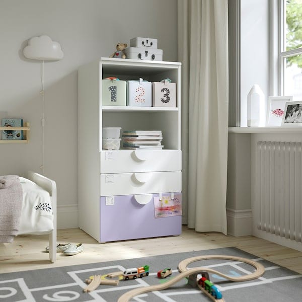 Ikea SMÅSTAD / PLATSA - Bookcase, white lilac/with 3 drawers, 60x57x123 cm