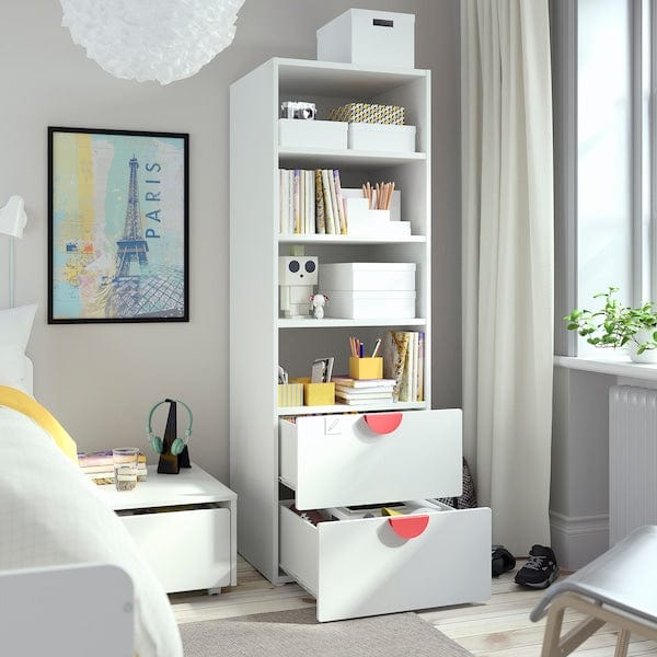 Ikea SMÅSTAD / PLATSA - Bookcase, white pale pink/with 2 drawers, 60x57x181 cm
