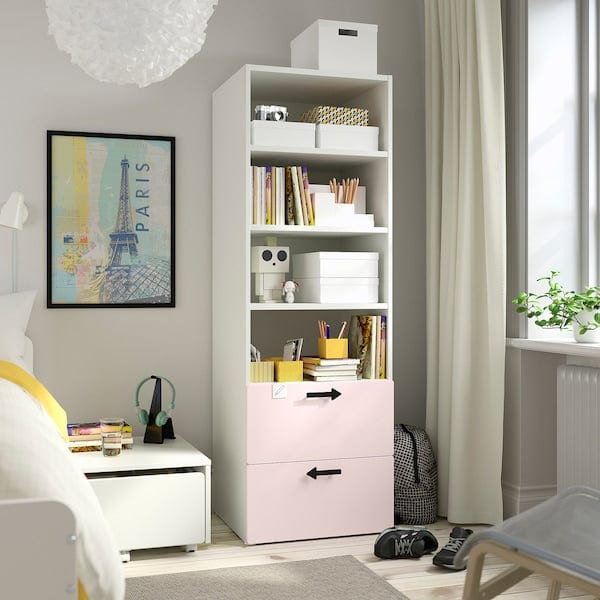 Ikea SMÅSTAD / PLATSA - Bookcase, white pale pink/with 2 drawers, 60x57x181 cm