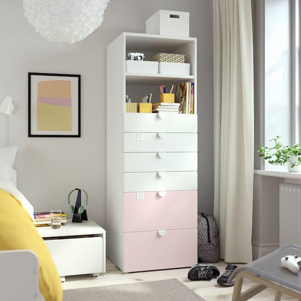 Ikea SMÅSTAD / PLATSA - Bookcase, white pale pink/with 6 drawers, 60x57x181 cm