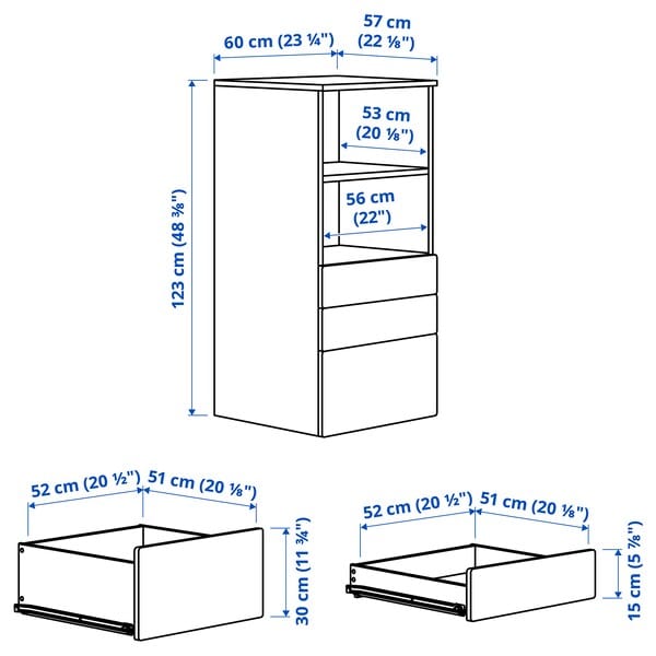 Ikea SMÅSTAD / PLATSA - Bookcase, white light green/with 3 drawers, 60x57x123 cm