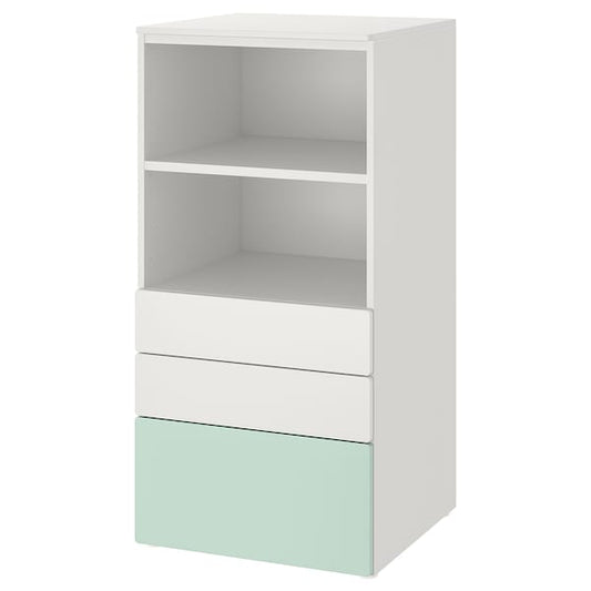 Ikea SMÅSTAD / PLATSA - Bookcase, white light green/with 3 drawers, 60x57x123 cm