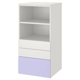 SMÅSTAD / PLATSA bookcase, white lilac/with 3 drawers, 60x57x123 cm