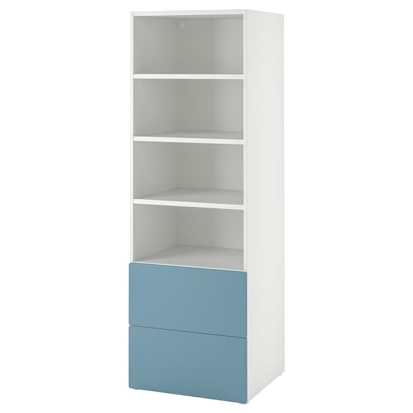 SMÅSTAD / PLATSA - Bookcase, white blue/with 2 drawers, 60x57x181 cm