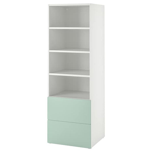 Ikea SMÅSTAD / PLATSA - Bookcase, white light green/with 2 drawers, 60x57x181 cm