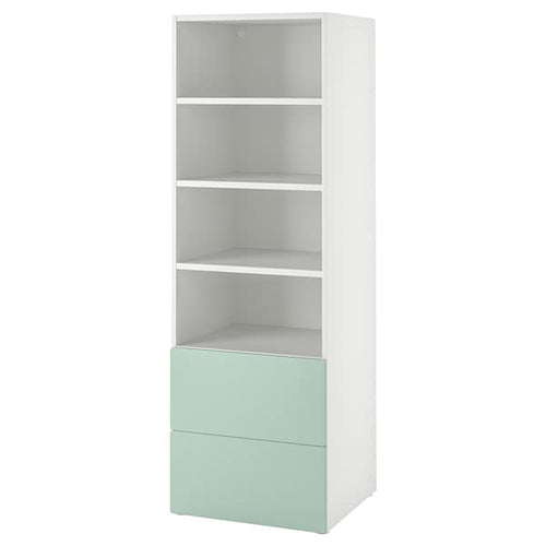 SMÅSTAD / PLATSA - Bookcase, white light green/with 2 drawers, 60x57x181 cm