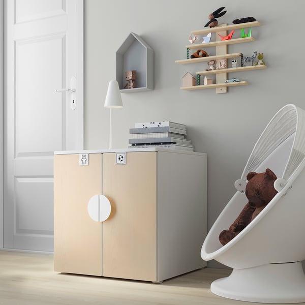 SMÅSTAD / PLATSA cabinet, white birch/with 1 shelf, 60x57x63 cm