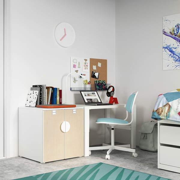 SMÅSTAD / PLATSA cabinet, white birch/with 1 shelf, 60x57x63 cm