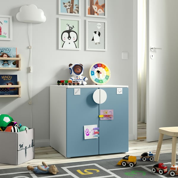 SMÅSTAD / PLATSA - SMÅSTAD / PLATSA Cabinet, white blue/with 1 shelf, 60x57x63 cm