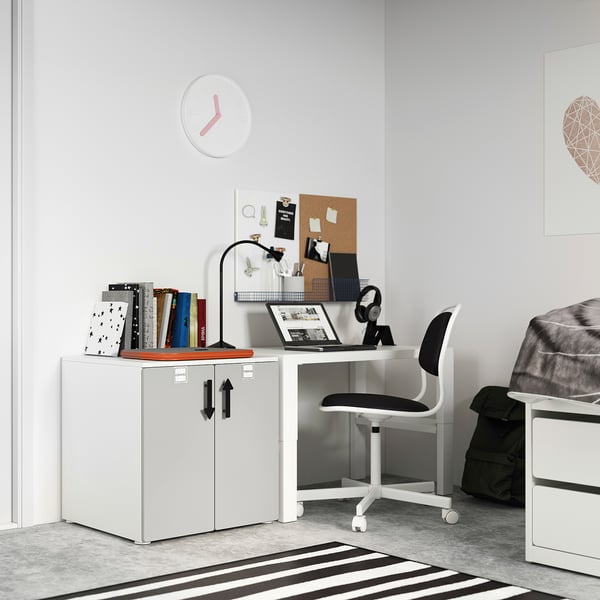 SMÅSTAD / PLATSA cabinet, white grey/with 1 shelf, 60x57x63 cm