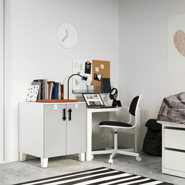 SMÅSTAD / PLATSA cabinet, white grey/with 1 shelf, 60x57x63 cm