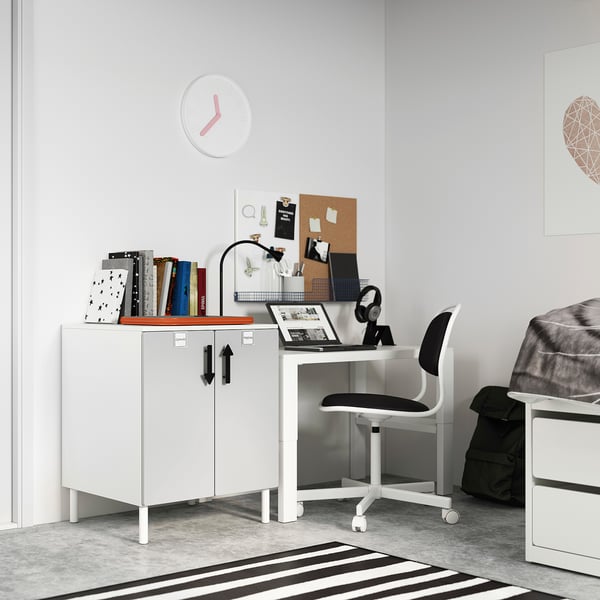 SMÅSTAD / PLATSA cabinet, white grey/with 1 shelf, 60x57x63 cm
