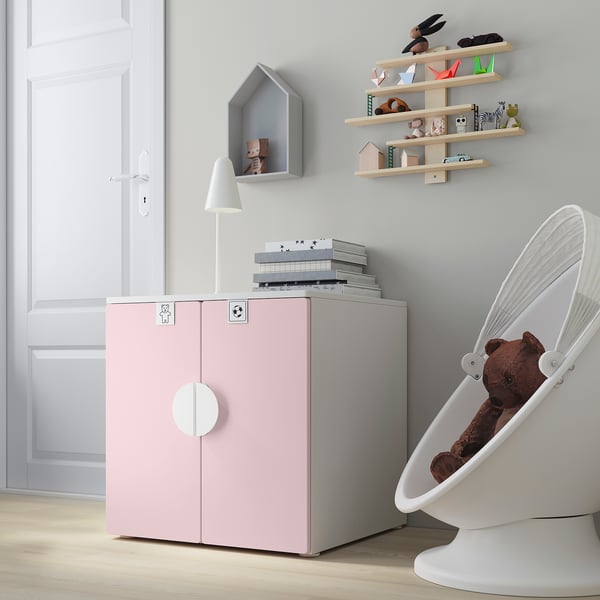 SMÅSTAD / PLATSA cabinet, white pale pink/with 1 shelf, 60x57x63 cm