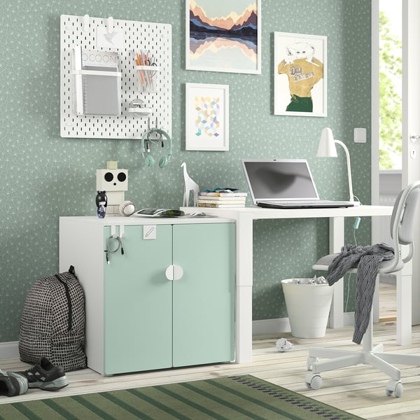 SMÅSTAD / PLATSA cabinet, white light green/with 1 shelf, 60x57x63 cm